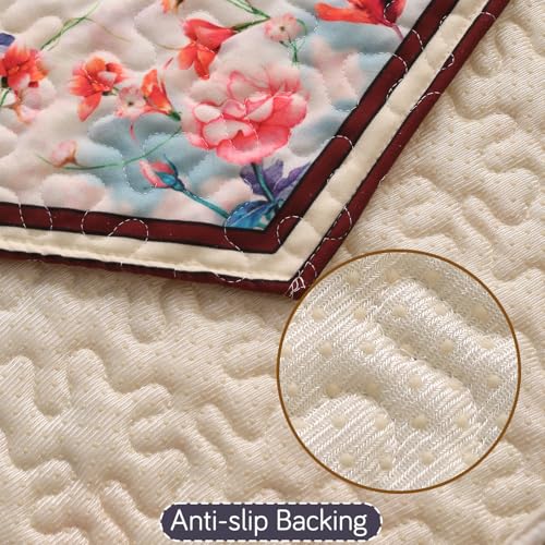 Image of HOKIPO 'Florentina Series' 1 PC Backrest Mat for Sofa Cover | Premium Multi-Needle Quilted Holland Velvet Mat with Anti Slip Backing, Scarlet Rose Ivory (IN-877-V4*S)