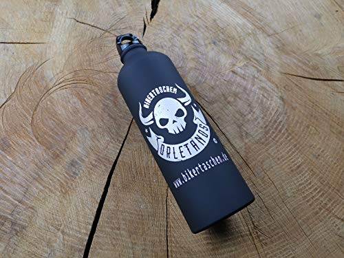 ORLETANOS Bouteille d'essence en aluminium 800 ml noir mat Skull compatible avec Harley Davidson sacoches latérales sacoches de selle Sportster Softail Rocker...