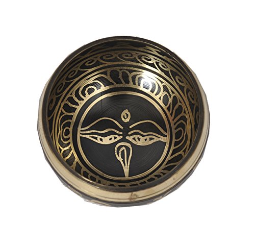 SATNAM - Tibetan Brass Meditation Singing Bowl Set for Relaxation and Healing - With Traditional Design comes with Wooden Striker and Cushion - Handmade in Nepal