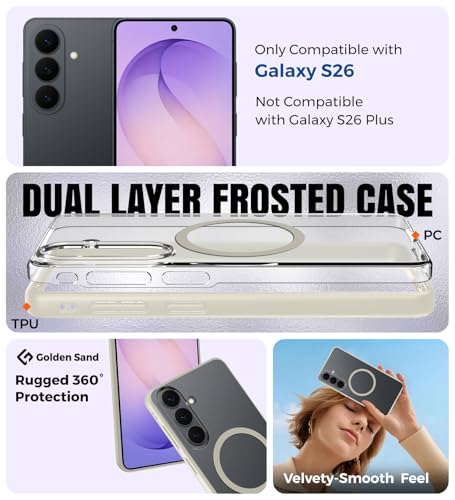 Image of Golden Sand Rugged Frosted MagSnap Back Cover Case for Samsung Galaxy S26 5G | Strong Magnets | Semi Transparent PC Shock Proof Slim TPU Case for Samsung Galaxy S26 5G, Silver Ivory