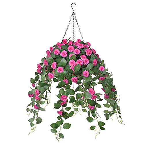 Inxugao Artificial Flower In Hanging Basket For Outdoor/Indoor, Fake Silk Flower With 12 Inch Coconut Lining Hanging Basket Artificial Roses Vine Flower For Courtyard Lawn Garden Decor (Pink) #TOP1