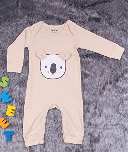 Image of 100% Cotton Animal face Print with 3D ears Rompers Sleepsuits Jumpsuit Night Suits for Infants Newborn Baby Boys & Girls
