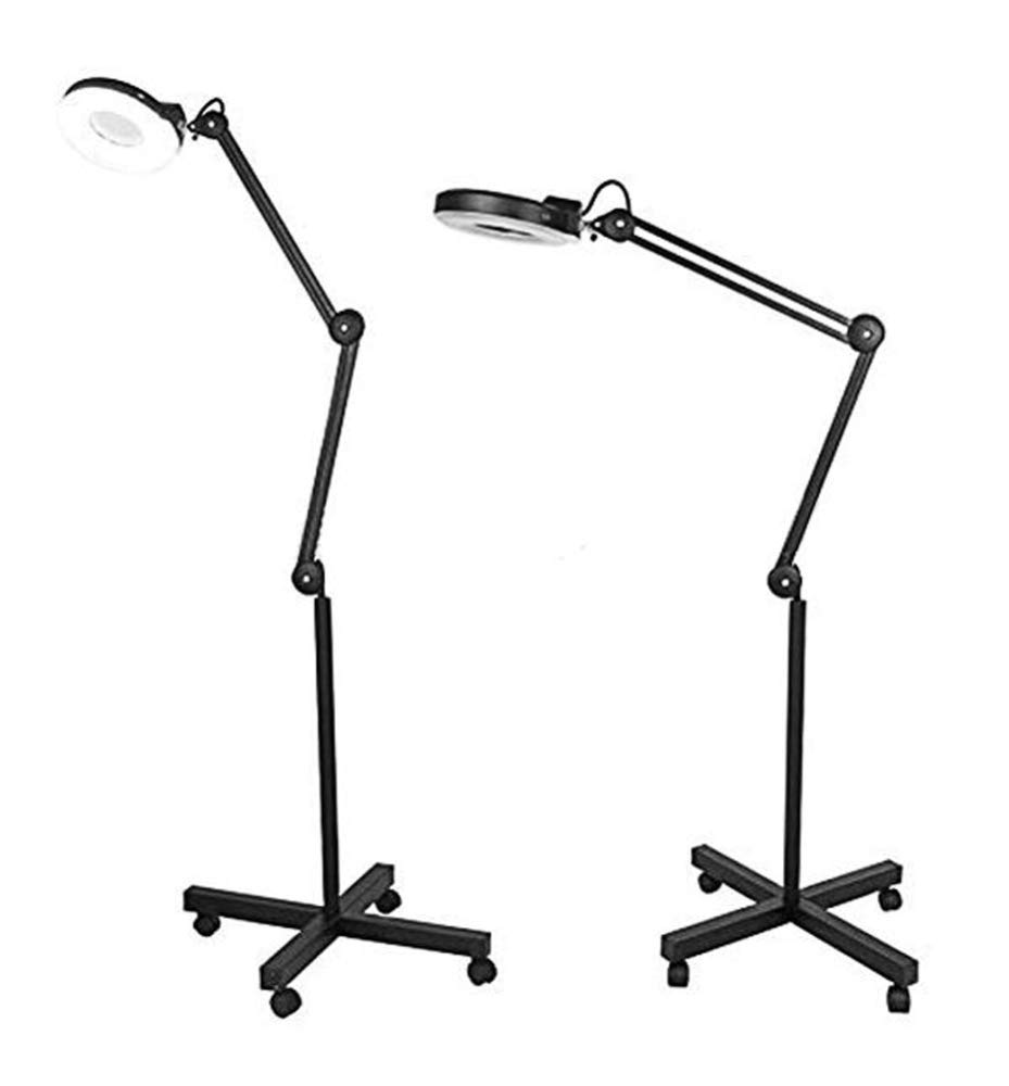 Lampa Podłogowa Z Lupą 5X, Lampa Podłogowa Z Lupą Salonową, Podstawa 4-Kołowa, Regulowana Wysokość, Stojąca Lampa Z Lupą Do Czytania,