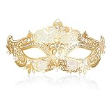 Cosmer Masquerade Mask for Women Shiny Laser Cut Metal Rhinestone Mask Party Porm Ball Mask (Gold Owl)
