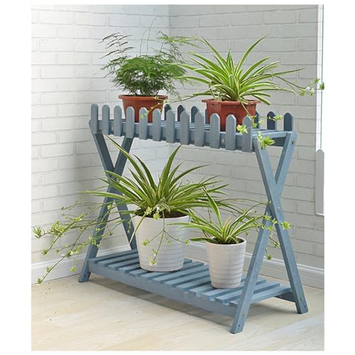 二重層無垢材プランタースタンド 耐荷重120KG植木鉢 スタンド 鉢スタンドガーデンラック 屋内でも屋外でも使用可能フラワースタンド (ブルー, 88*37*71CM)