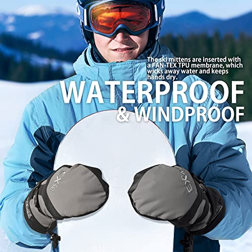 Foto von EXski Skihandschuhe Herren Wasserdicht Warm Fausthandschuhe Damen Snowboardhandschuhe Fäustlinge Winter Handschuhe (Größe S, Grau)