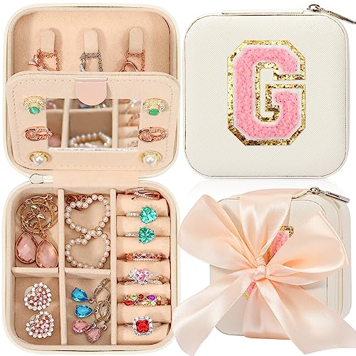 CHMI Travel essential jewelry box,Personalized Jewelry Boxes for Women Girls,Travel Gifts for Women,Birthday Gifts for GirlsWomen,Travel Essentials, Bridesmaid Gifts for Women,Initial G white