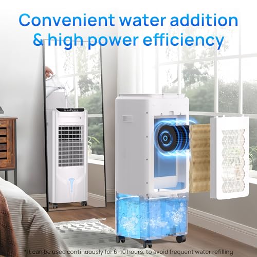 Image of YEW Evaporative Air Cooler,1800CFM Swamp Cooler Air Conditioner with 4.2 Gal Tank,Windowless Swamp Cooler with Remote,3 Speeds,12H Timer,Fans that Blow Cold Air for Bedroom Indoor Office,White