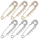 6pcs Rhinestone Safety Pins Brooches Shiny Sweater Shawl Clips Crystal Brooch Pins Accessories,2 Colors