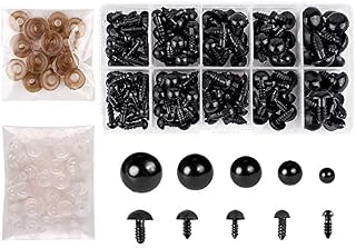 Safety Eyes with Washers,142pcs Plastic Eyes for Doll Making,Black Eyes Multiple Sizes 6mm/8mm/9mm/10mm/12mm for Knitted Doll, Plush Toy and Teddy Bear Crafts