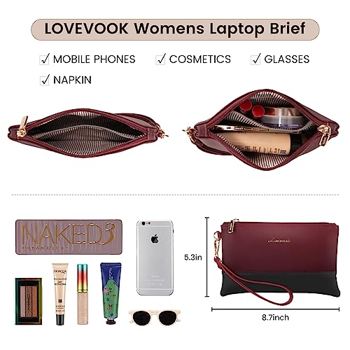 Image of LOVEVOOK Laptop Tote - 15.6 Inch Professional Leather Computer Briefcase - Waterproof Shoulder Bag - Large Capacity Business Teacher Office Bag - Crossbody Purse