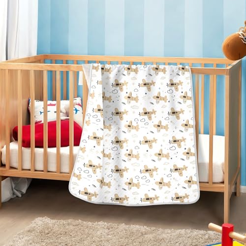 Image of Nursery Bed Blankets for Baby Girls and Boys Soft Warm Swaddle Blanket for Toddler and Infant 30X40in Cute Airplane Cartoon Pattern with Simple Lines