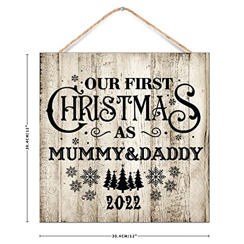 Panneau Noël bois Mummy & Daddy 2022 plaque décorative de table 30cm