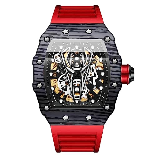 rorios Tonneau Armbanduhren für Herren Mechanische Automatik Uhr Mode Sport Uhr Wasserdicht Leuchtend Watch Männer Punk Uhr Silikon Armband Rot schwarz A rorios Tonneau Armbanduhren für Herren Mechanische Automatik Uhr Mode Sport Uhr Wasserdicht Leuchtend Watch Männer Punk Uhr Silikon Armband Rot schwarz A