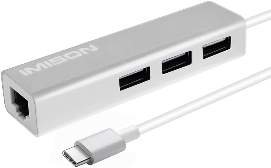 IMISON Type C Lan USB-C to 3-Port USB 2.0 Hub with Ethernet Hub RJ45 Adapter for USB Type-C Devices For MacBook, ChromeBook Pixel and More ( AX88772A Chipset )