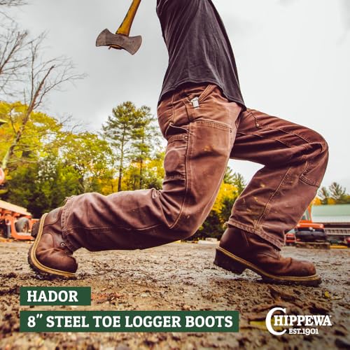 Chippewa Hador 8" Steel Toe Logger Boots for Men - Premium Full Grain Leather, Orthotic Insole, Metallic Shank, EH ASTM F2413 Standards2