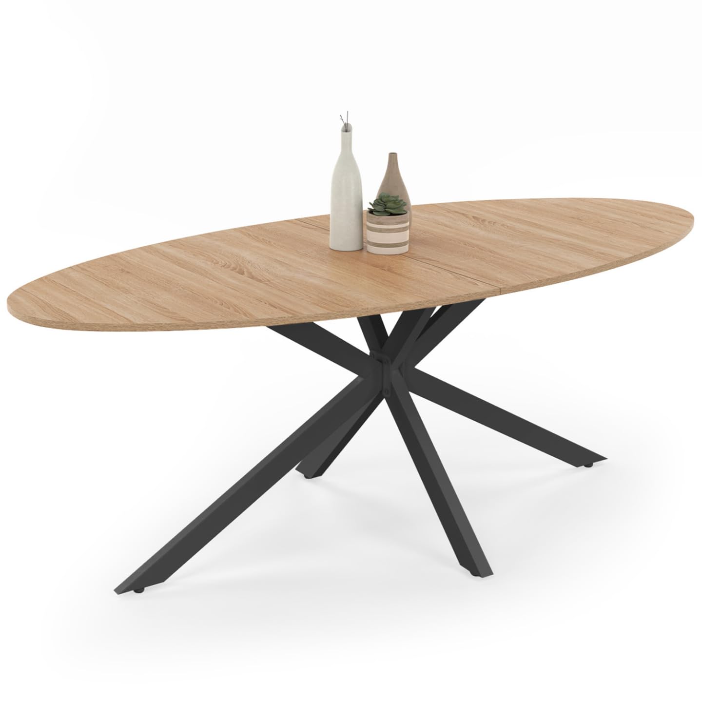 IDMarket - Ovaler Esstisch ALIX 10 Personen Spinnenfuß Holz und Schwarz 200 cm