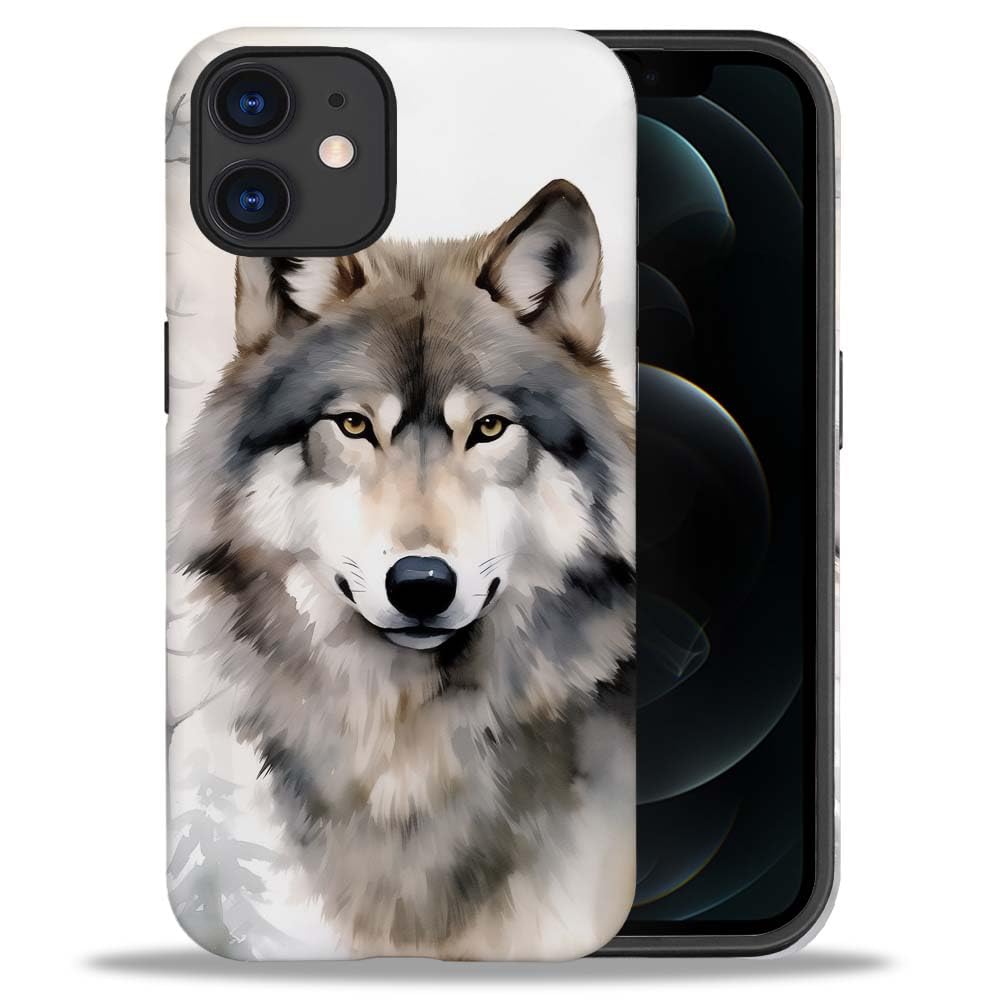 yicomon Compatible with iPhone 12/12 Pro Case, Gray Wolf in The Woods Pattern Print Matte Phone Case Durable Fashion Funny Liquid Silicone Case Soft