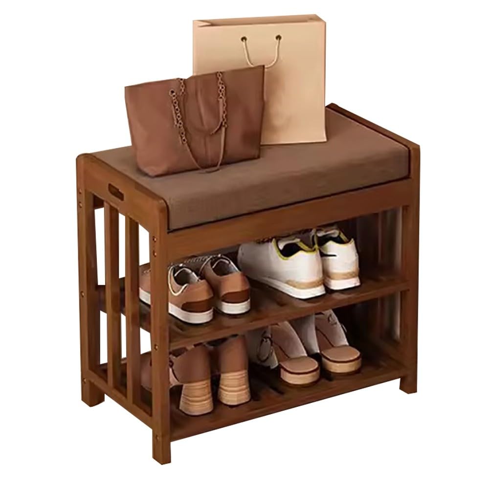 BEARQUN Banco Zapatero con Asiento, Mueble Zapatero de bambú, Marco de Madera Fuerte, Capacidad de Carga 80 kg, para Entrada, Pasillo, Sala de Estar : 50/60/70/80/90CM, Marrón Rústico