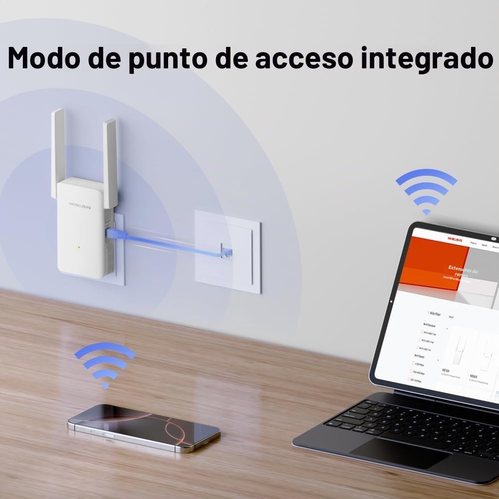 MERCUSYS ME80X – AX3000 Extensor de Red WiFi 6, Doble Banda, Modo Punto de Acceso, Puerto Gigabit, fácil configuración con App