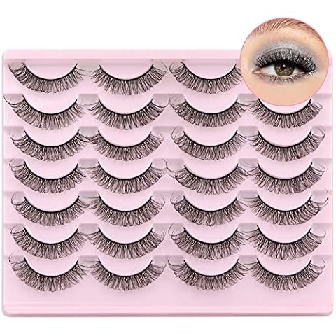 Newcally Eyelashes Russian Strip Lashes Wispy Natural False Eyelashes Pack D Curl Fluffy Faux Mink Lashes Cat Eye Thick Volume Fake Eye Lashes Look Like Lashes Extension 14 Pairs Cover