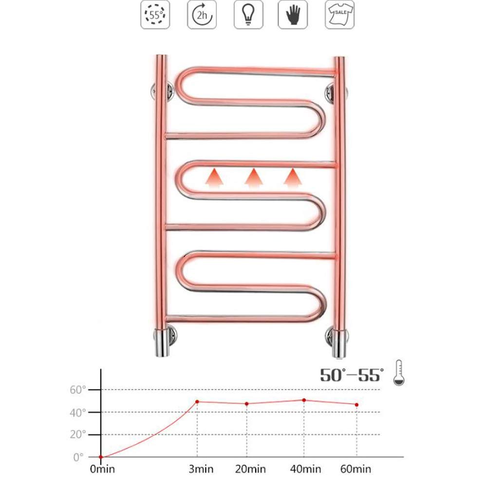 Toallero eléctrico, toallero calefactado de Acero Inoxidable para Pared, Ahorro de energía, diseño de Barra Curva, radiador de baño calefactado (Plugin)