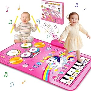 Toys for 1 Year Old Girl Gifts: Baby Musical Mat Toddler Toys Age 1-2 – 3 in 1 Piano Drum Animal Touch Unicorn Toys – Infant Music Toy 12-18 Months Babies Birthday Gifts for 1 2 3 Year Old Boys Girls