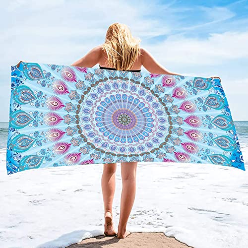 Bonsai Tree Mandala Beach Towel, Indian Hippie Boho Microfiber Bath Towel for Women, Bohemian Blue...