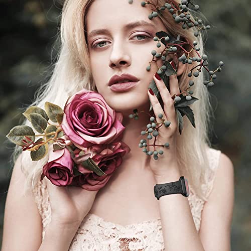 Image of Zitel Band Compatible with Apple Watch Straps 42mm (Series 11 /10), 40mm /41mm for Women Girls, Rose flower Engraved Silicone Straps for iWatch Series 9|8|7|6|5|4|3|2|1|SE1 /SE2 /SE3