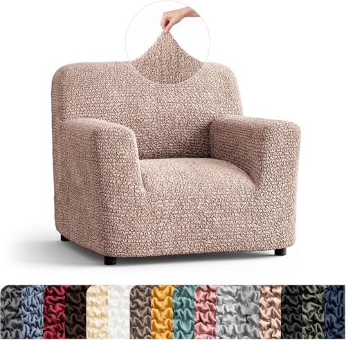 Image of Bellissima Sofa Covers - Premium Luxury Microfibra Plain Stretchable Sofa Cover Single Seater Fully Covered Slipcover, Imported from Italy (Champagne)