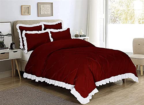 Image of 300 TC Pinch Ruffle 2 Tone Duvet /Razai /Blanket Cover with 2 Pillow Cover- 100% Cotton (Zipper Closure) Razai Cover 3 PC Set, Soft & Lightweight-Single Size White /Burgundy