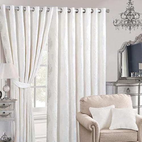 Luxury Eyelet Curtains Pair - Lucy Cream - Thermal Blackout Heavyweight Drapes for Living Room & Bedroom - 90" x 72"(229x183cm) - Image 3