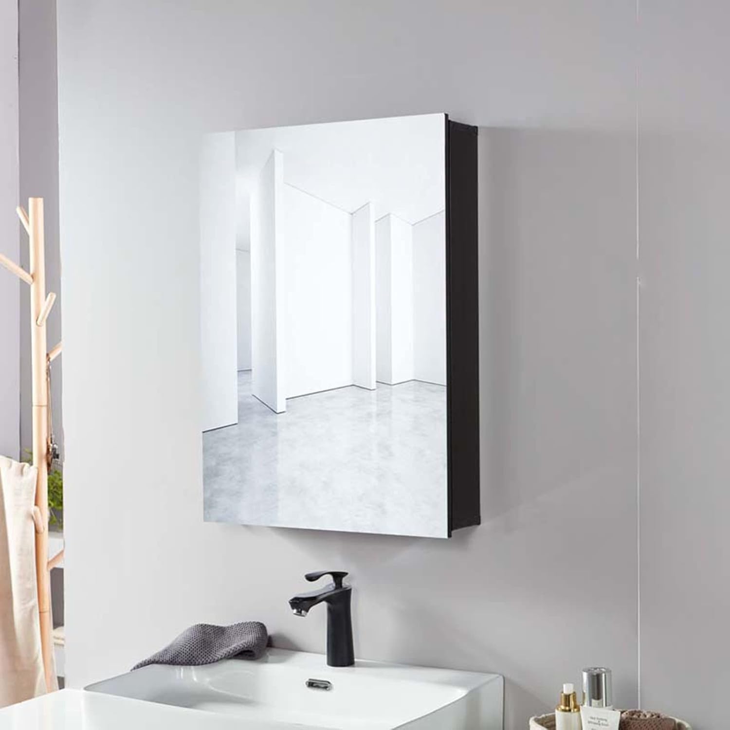 Wall Mounted Mirror Cabinet Storage Cabinet with Mirror Door Bathroom Mirror Box Organizer Space Aluminum Bathroom Cabinet (Color : Black, Size : 40 * 12 * 80cm)