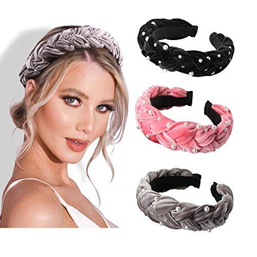 Women Pearl Knot Headbands Velvet Wide Head Hoop Elastic Turban Headwear Hair Accessories for Women Girls