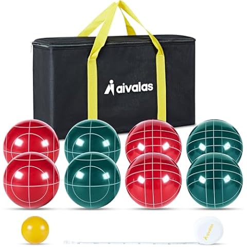 90mm Official Bocce Ball Set Regulation Size, Bocci Balls for Professional Tournament Competition, Outdoor Games with 8 Balls, Pallino, Carrying Bag, Measuring Rope (2-8 Players) Cover