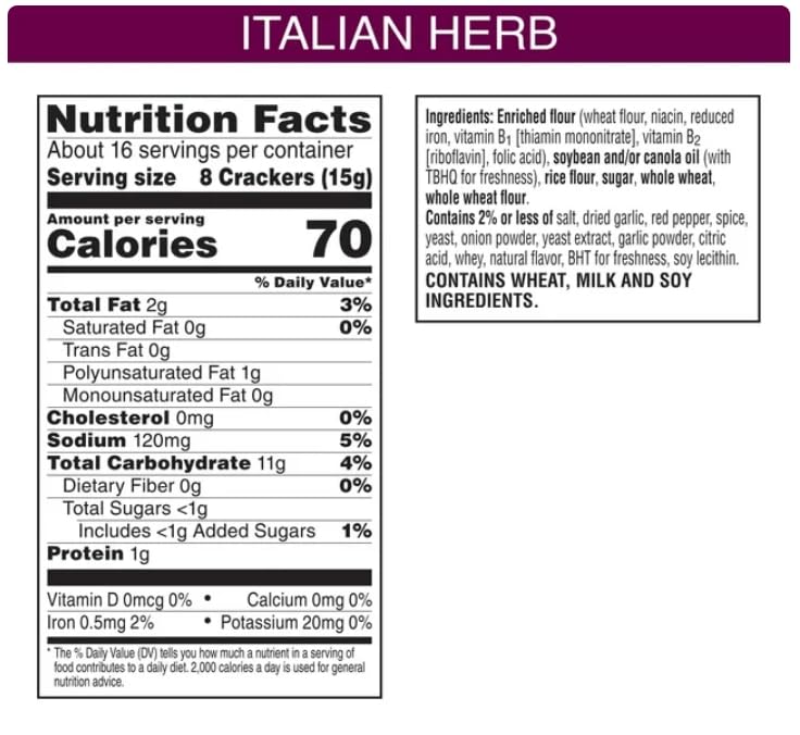 Generic Toasteds Italian Herb Flatbreads 2x 8.7oz Boxes. (Formerly Kellogg's Town House Flatbread Crisps).