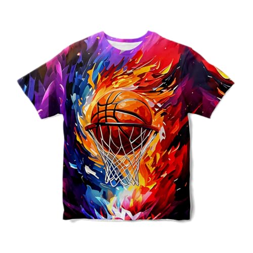 Kids Basketball T Shirt 3D Graphic Crewneck Short Sleeve Tee Boy's Soccer Outfit Shirts Tops for Youth Boys Girls X-Small 6-8 Years