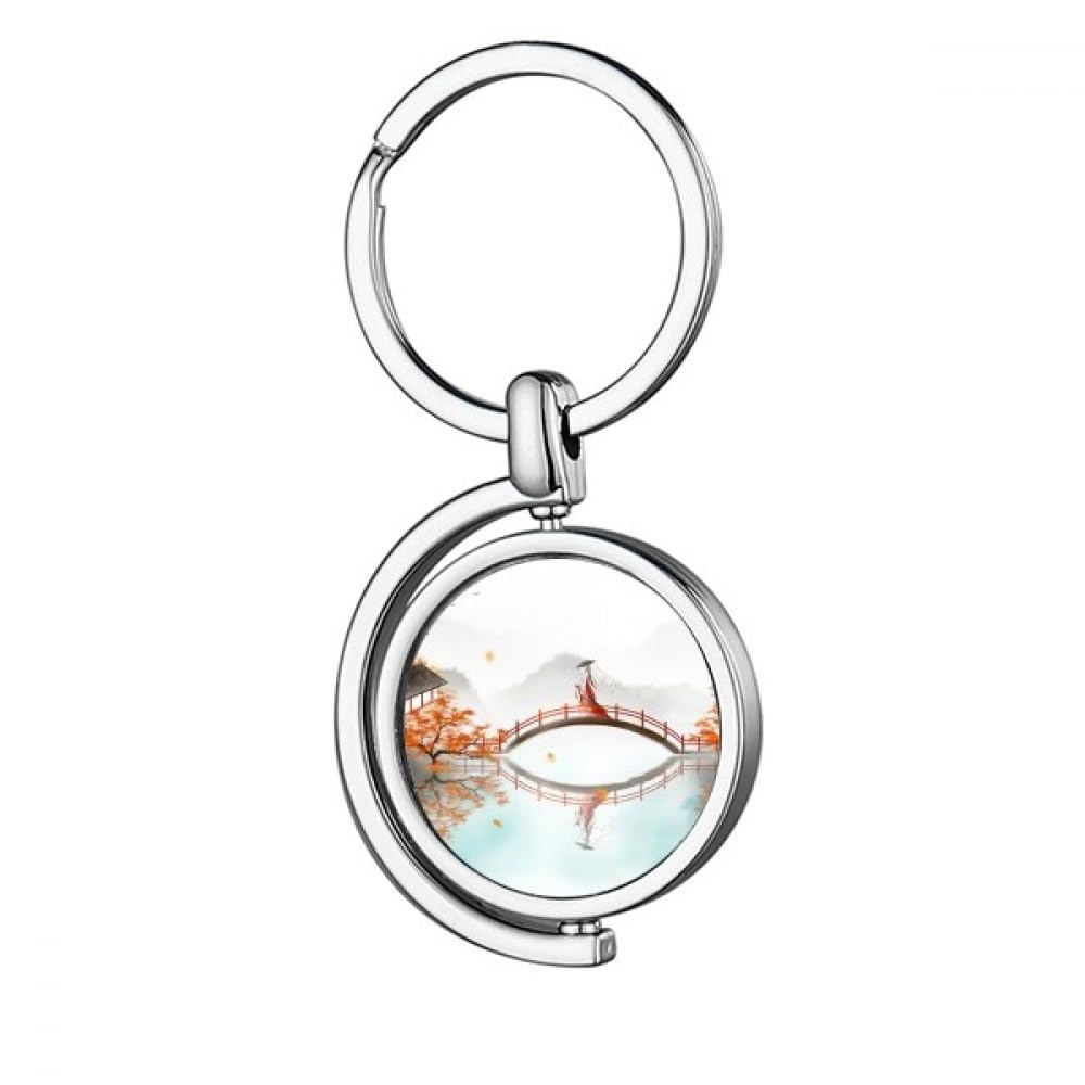 Jincheng Autumn Chinese Style Watercolor Rotating Keychain Metal Keyring Holder