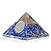 Lapis Lazuli Orgone Pyramid with Charge Crystal Point and Flower of Life Symbol - Quartz Crystal Positive Energy Generator Provides EMF Protection and Positive Energy