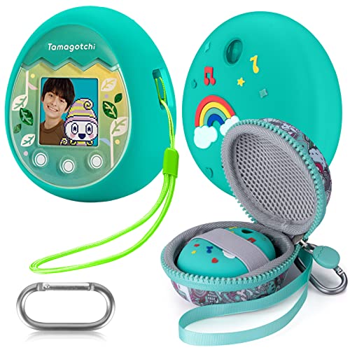 Qoosea Silicone Case with Carrying Bag Compatible with Tamagotchi Pix Virtual Pet Game Machine, Protective Cover Shell for Tamagotchi Pix with Hand Strap(Green)