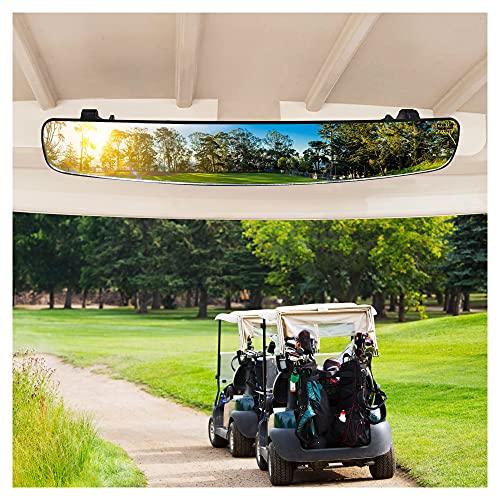Image of 10L0L Universal Adjustable Golf Cart Panoramic Rear View Mirror, Rotatable 270 Rotation 16.5 inch Wide Angle Full Rearview Golf Cart Mirror for EZ Go, Club Car, Yamaha