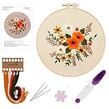 Embroidery Kit for Beginners, Cross Stitch Kits for Adults Printed Embroidery Starter Kit Crafts Including Embroidery Hoop, Embroidery Cloth with Pattern Flowers, Thread, Needles, Scissor