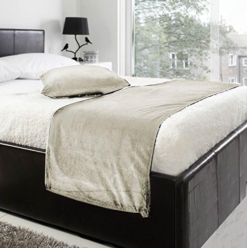fabricart Luxury Velvet Bed Runner Set | Scarf | Throw | with 2 Cushion Cover for All Bed Sizes (Silver, King- 19.6x94.4 inch)