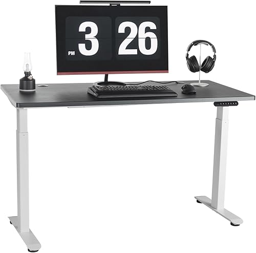 Miniatura 30 de Escritorio eléctrico de pie de 55 x 28 pulgadas, altura de doble motor ajustable, estilo moderno, negro mate, rectangular, 55 pulgadas de largo x 28