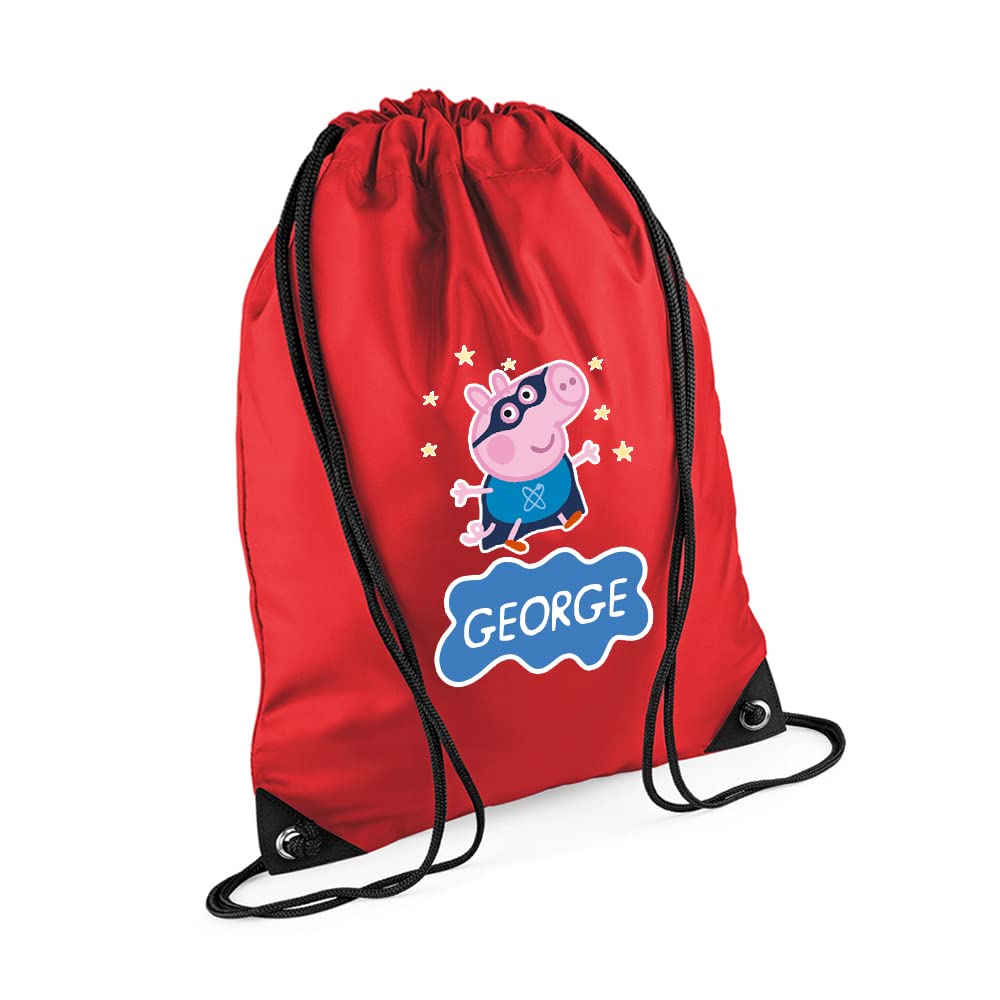 Cute Pig Bag, Personalised Backpack, Pig Bag Gift for Kids-Boy, Toddlers, Birthday Boy, Drawstring Bag, PE Gym Kit Swimming, Sport Rucksack.