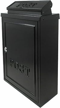 Vintage Decor by DWD® Weatherproof Post Box Plain Design Personalisable-Lockable Heavy Duty Secure Wall Mounted Letter Mail Post Box Post for Walls/Gates/Garages.Charming, (Black with Black Post Sign)