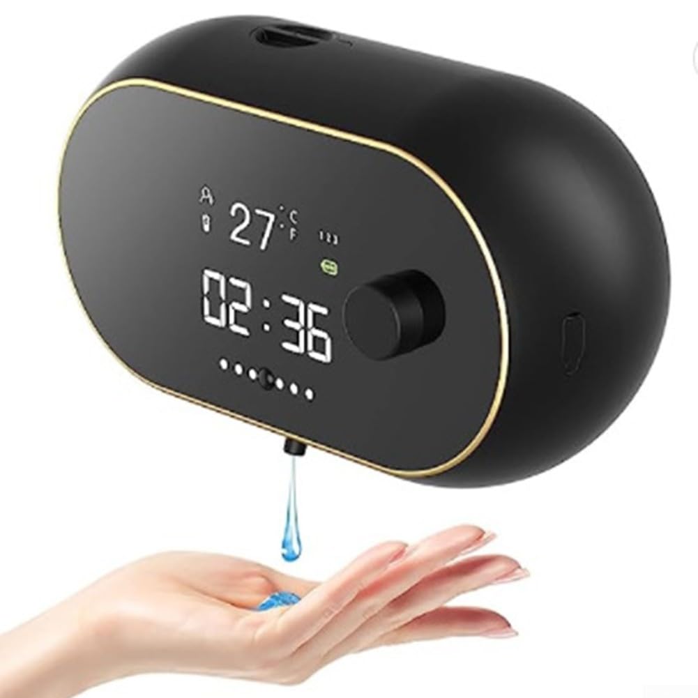 Dispenser automatico di sapone da parete, senza contatto, ricaricabile tramite USB, con sensore IR, temperatura oraria, 450 ml, per cucina e bagno (gel nero)