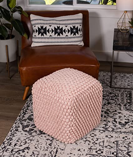 Birdrock Home Buds Pouf Foot Stool Ottoman - Knit Bean Bag Floor Chair - Cotton Braided Cord - Great For The Living Room, Bedroom And Kids Room - Small Furniture (Dusty Rose - Buds) #TOP1