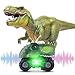 Dinosaur Cars, Dinosaur Toys for Kids 3-5 with LED Light & Sound, Dino Toddler Toys for 3+ Year Old Boys Girls Birthday Gifts ， Automatically Change Direction Dinosaur Truck Toys (Orange & Green)