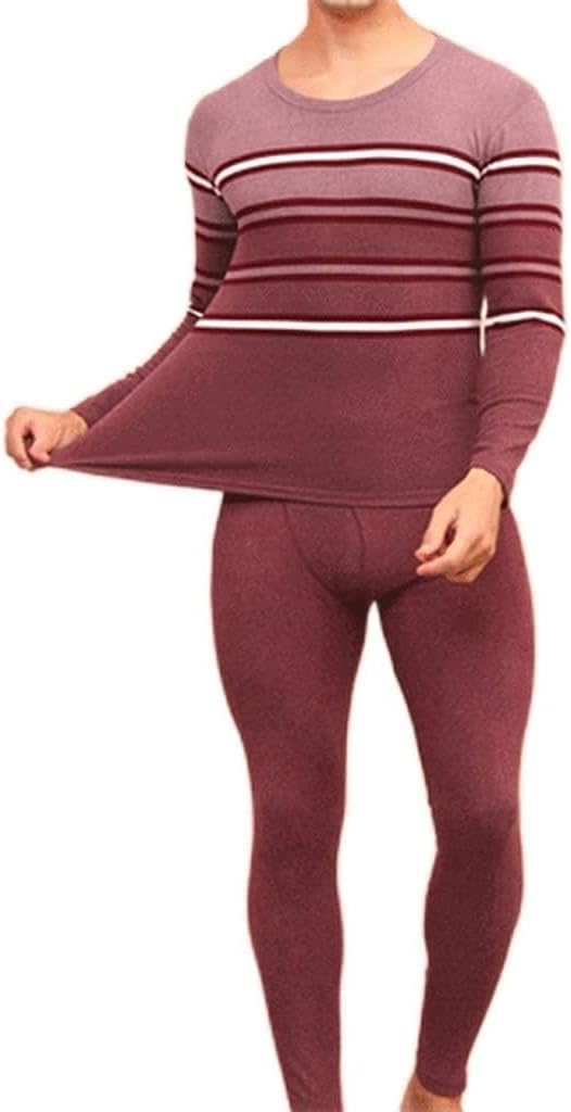 Men's Horizontal Striped Thin Velvet Thermostatic Underwear, Men's Autumn Clothes Thermal Underwear